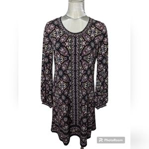 Max Studio Floral Black Long Sleeve Dress Size Medium